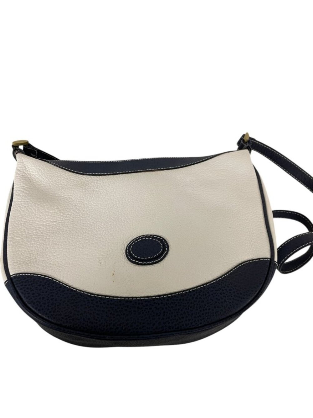 Liz Claiborne Womens Leather Handbag Shoulder Bag Purse White Navy Trim Vintage